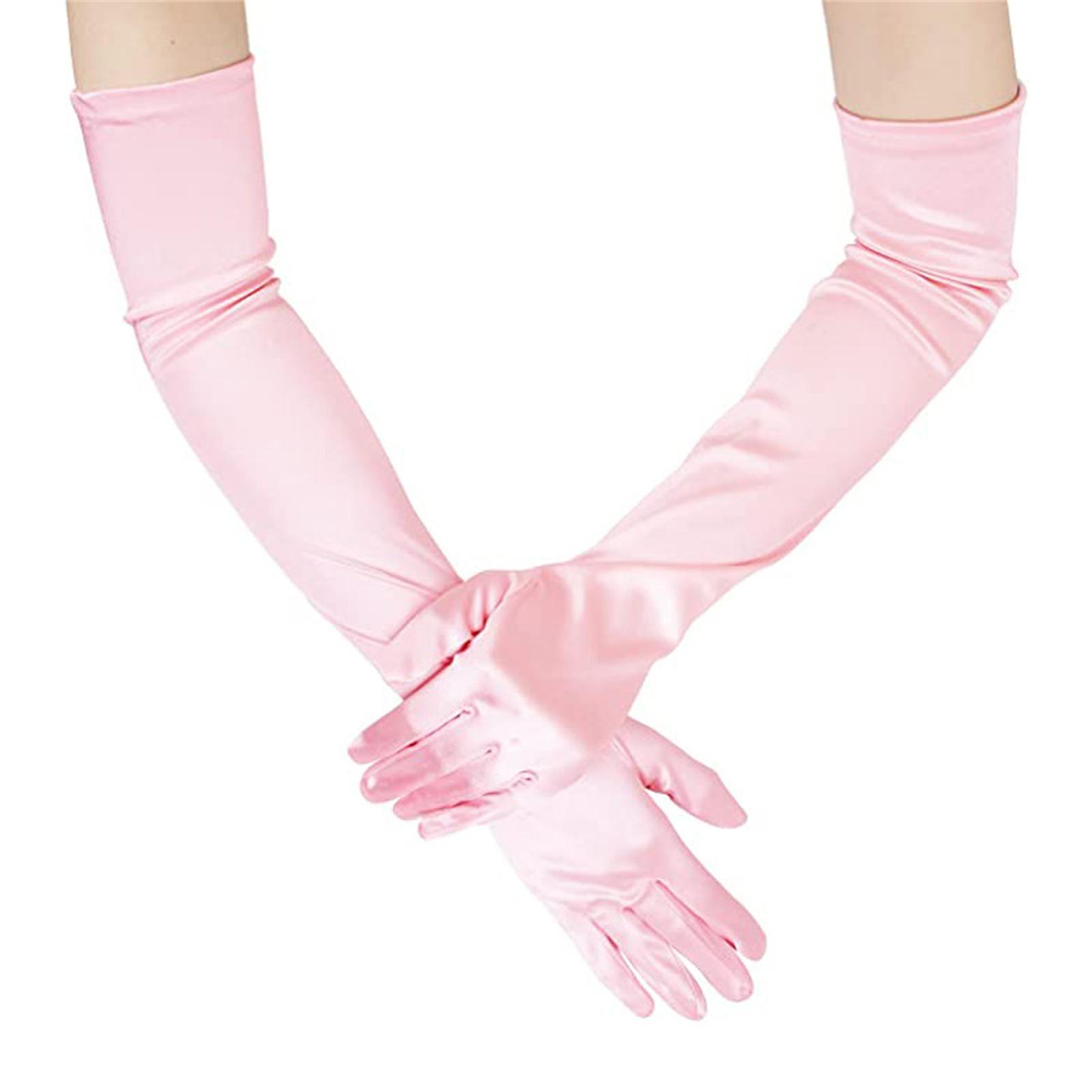 Hochzeitshandschuhe, lange Satin-Handschuhe für Damen, formelle Performance-Handschuhe, Satin-Handschuhe, Tanzhandschuhe, Bankett-Handschuhe, Abschlussball-Handschuh rosa
