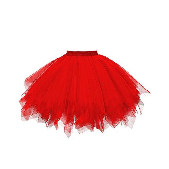 Damen Tüllrock mit hoher Taille, einfarbig, Tanzbekleidung, Petticoat, mehrschichtiger Party-Ballettrock, Streetwear rot