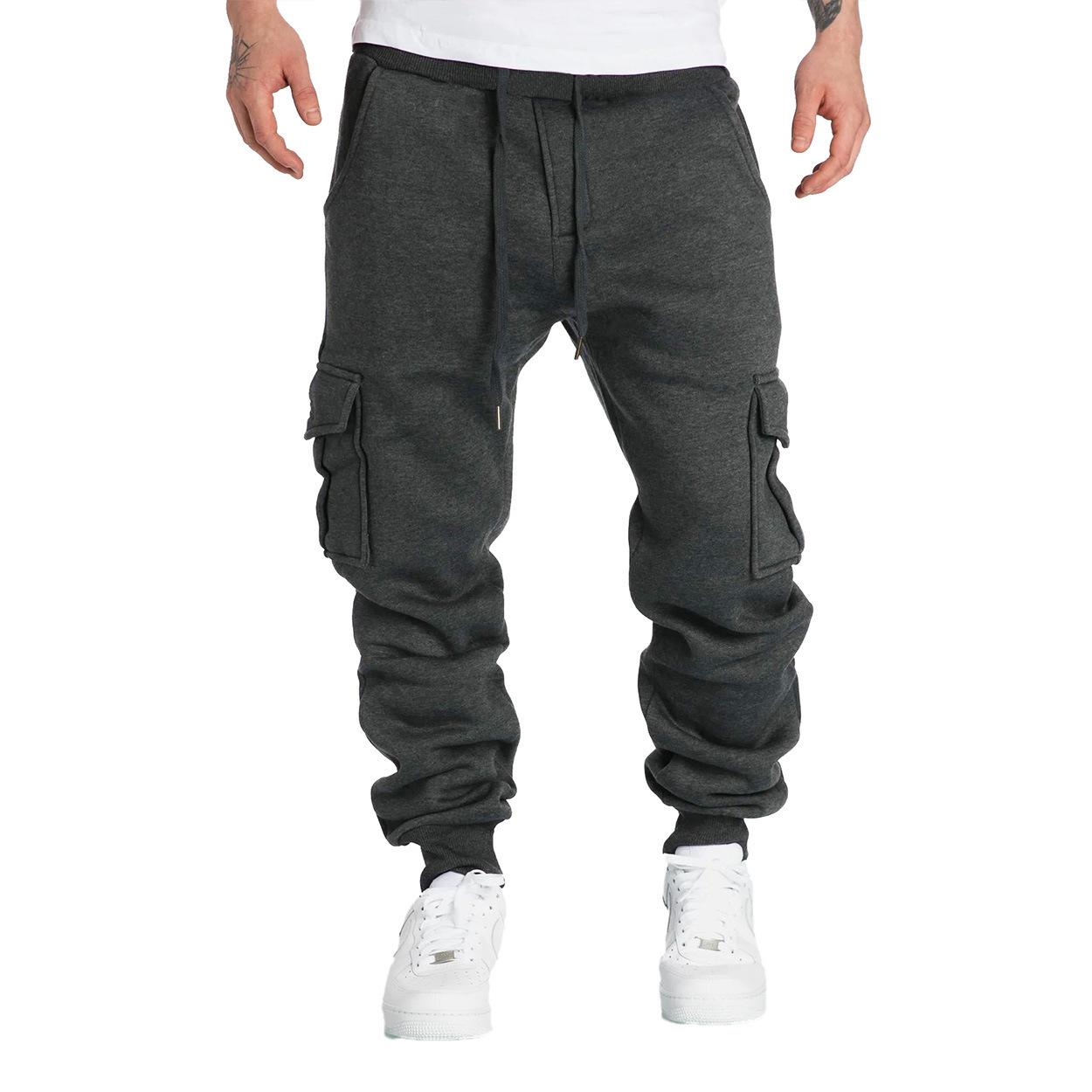Herren Freizeit Cargo Jogginghose Frühling Herbst S-2XL Bund mit Kordelzug Jogginghosen Wandern Taktische Hosen für Herren mit Taschen XXL dunkelgrau