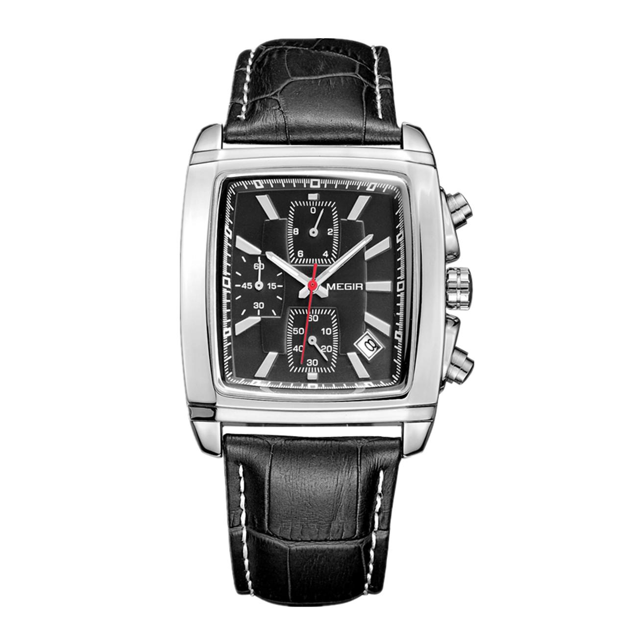 MEGIR Freizeituhren Mode Herren Quarz-Armbanduhren Lederarmband Wasserdicht Leuchtend Herrenuhr Chronograph 2028 schwarz