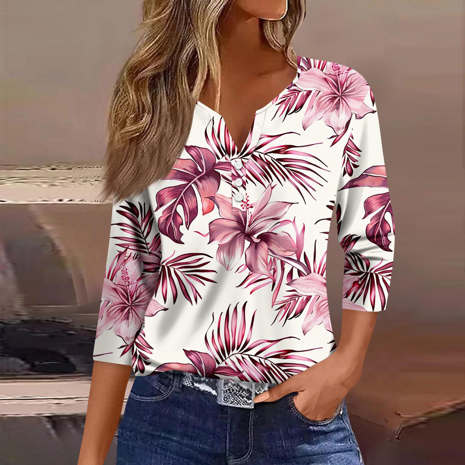 Damen 3/4-Ärmel Shirts Grafik-T-Shirts Shirts Lässige Basic-Tops Pullover S rosa