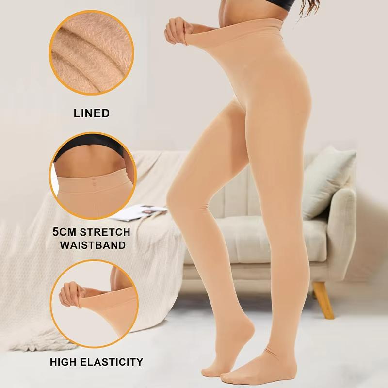 Kave 300G Winter Warme Leggings mit Fleecefutter für Damen Dicke Thermosamtstrumpfhosen Kontrollbund Strumpfhosen Blickdichte Strumpfhosen Strumpfhosen Fit for 50-70KG beige