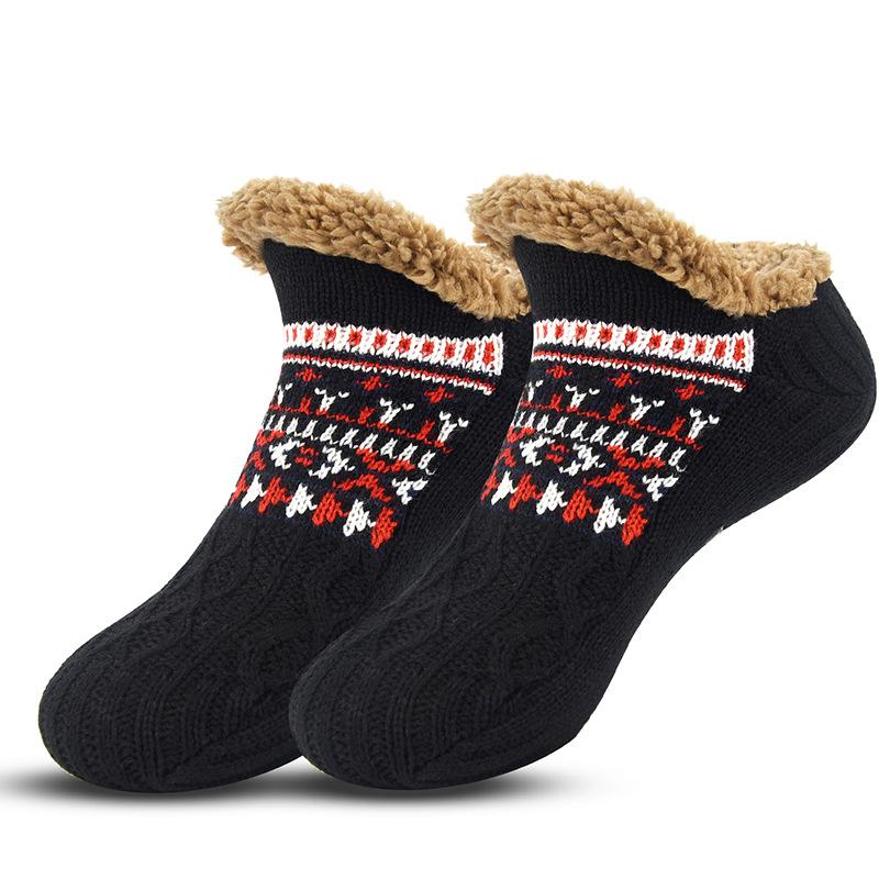 2 Paar Herbst- und Winter-Bodensocken Zuhause Warm Damen Herren Socken Schneesocken Schlaf-Teppichsocken Hausschuhe Socken Herren Rutschfeste Yoga-Socken 43-46（1 pair） schwarz