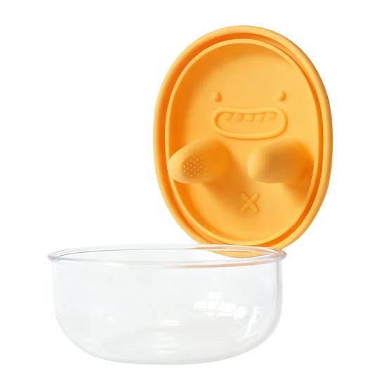 Auslaufsichere Snackbox mit Silikonabdeckung Tragbares Finger-Schutz-Design Lunchbehälter ohne Kleckern Aufbewahrungswerkzeug für Kekse orange