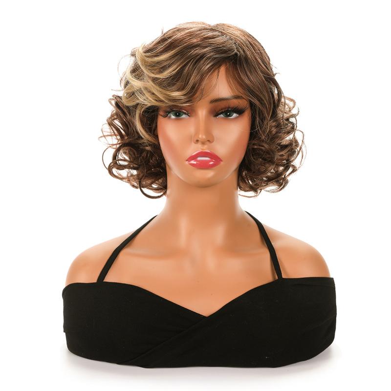 Synthetische Damen-Perücke, kurz, blond, braun, Ombré-Welle, mit Pony, schulterlang, für den täglichen Gebrauch, Hochtemperaturfaser-Perücken goldbraune