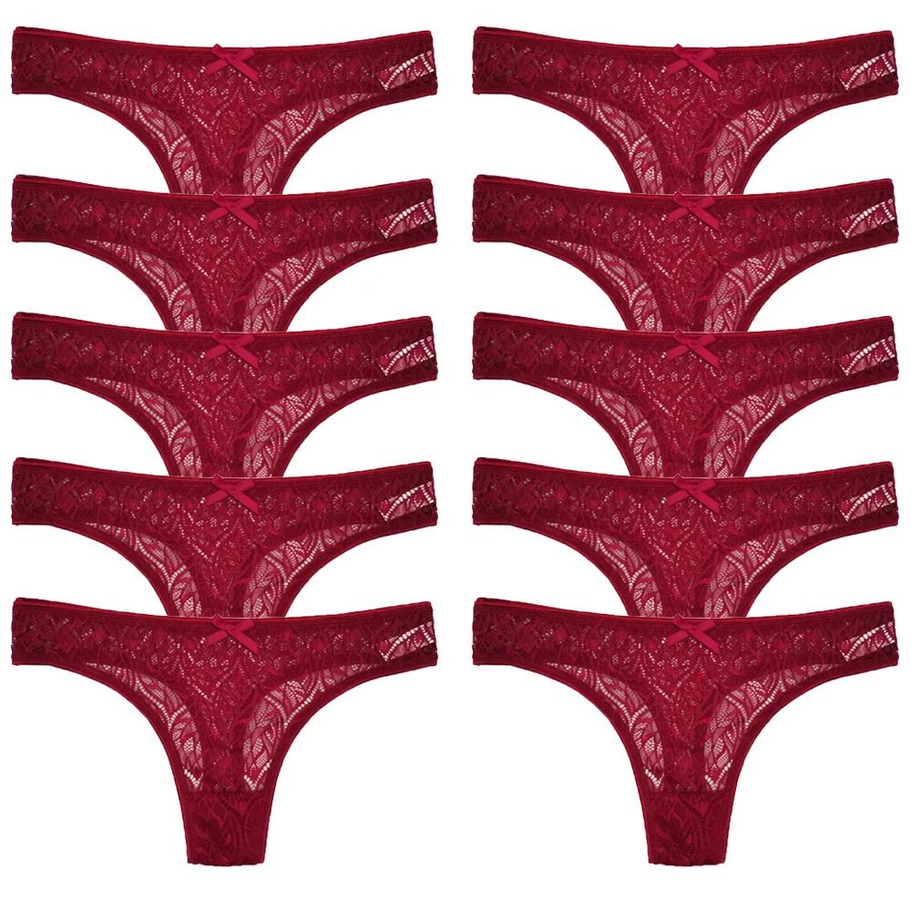 10 Stück/Set Mesh Spitze Transparent Strings Damen Slips Unterwäsche Damen Nahtloser G-String Damenunterhosen Intimates Lingerie XL brown