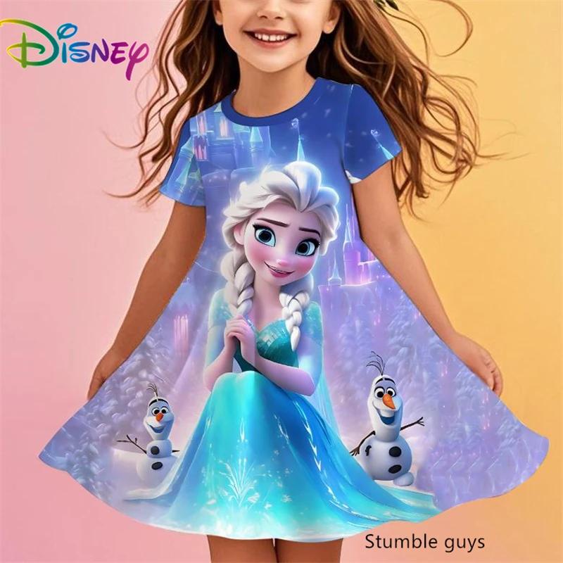 Disney Die Eiskönigin Prinzessin Elsa Mädchen Sommerkleid Anime Kinderkleider Kleidung Rock Mode Lässiges Outfit 120 blue