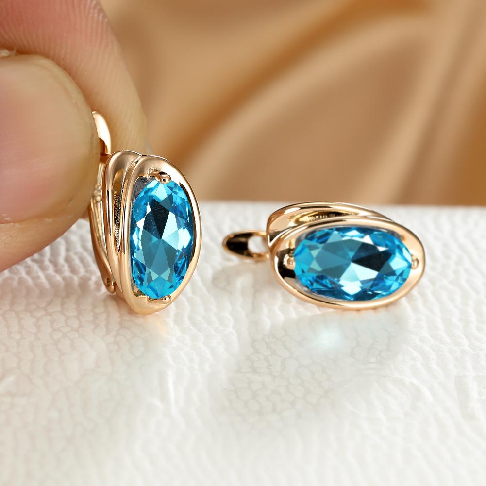Luxuriöse goldfarbene Ohrclips mit ovalem Schliff, aquablauer Stein, Tropfen-Ohrringe, Haken-Ohrringe, Schmuck see-blaue