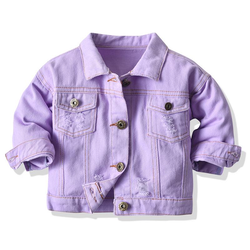 Kinder Jeansjacke in Bonbonfarben - Frühling & Herbst Koreanischer Stil Mode für Kinder 100 cm violett