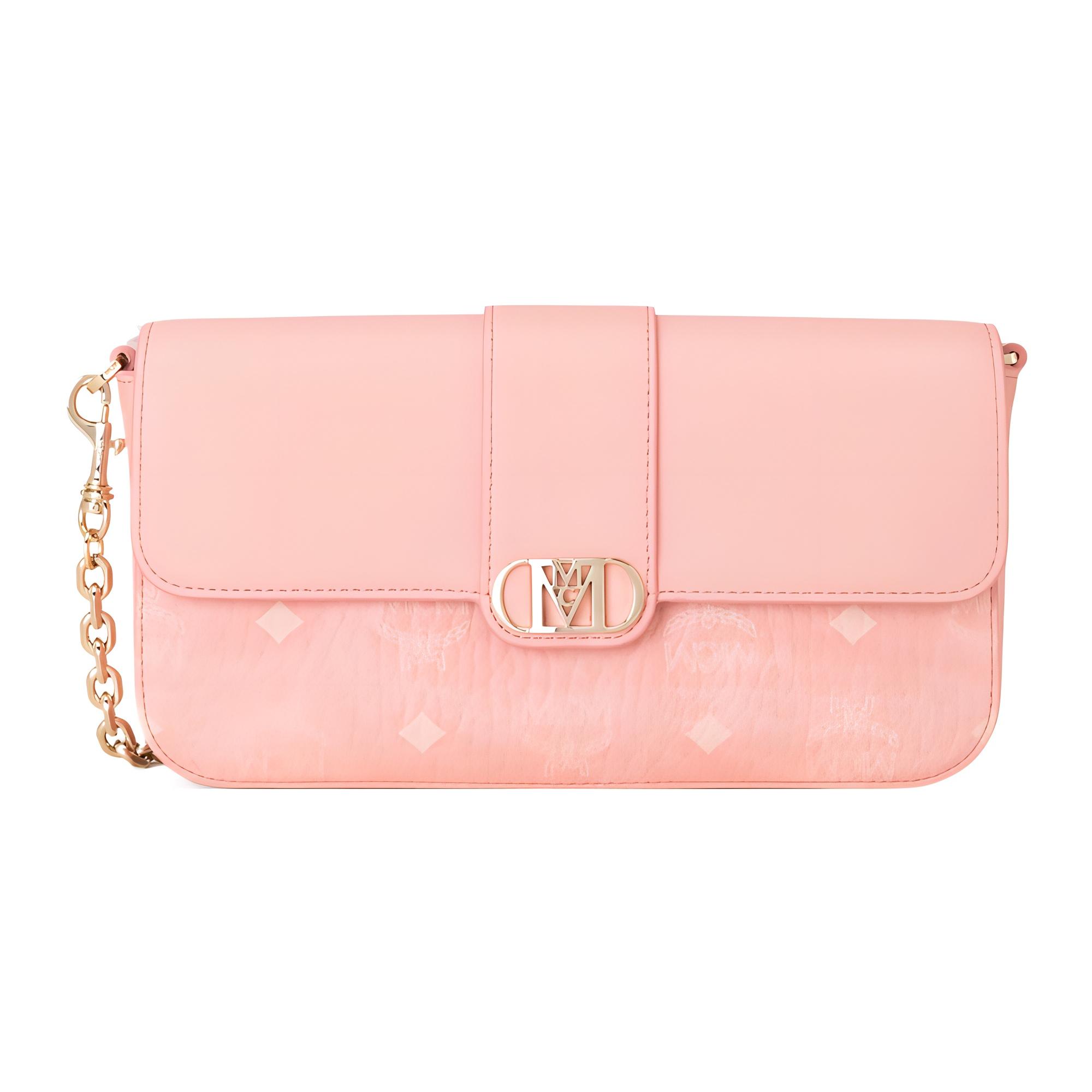 Neue MCM Mode Travia beschichtete Leinwand mit Kalbslederbesatz Handheld Crossbody Tasche, Schultertasche Regulär Damen Rosa MWSCALD03QZ001 23.1*4.1*13.0CM