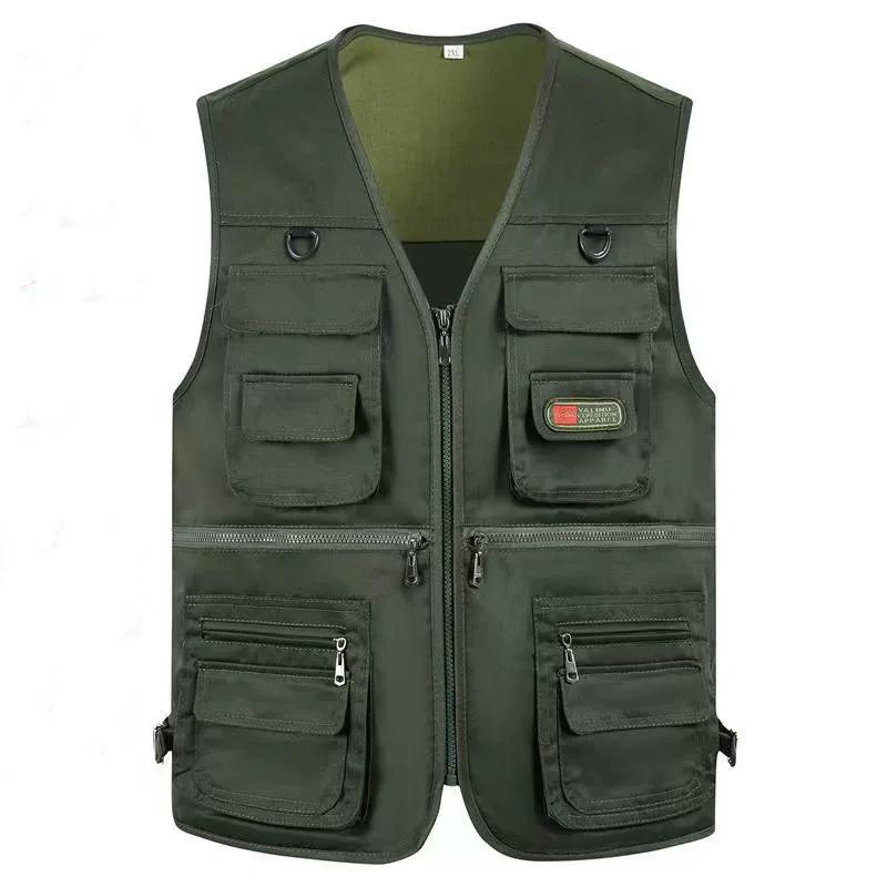Herrenweste mit mehreren Taschen für Frühling und Herbst, für alle Jahreszeiten, lässige Weste, Freizeitweste für Herren, Outdoor, mehrere Taschen, Angelweste, Fotografieweste, Arbeitskleidung M grün