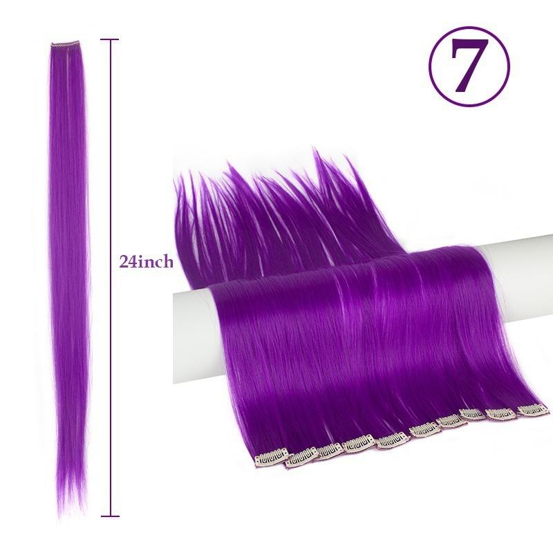 Mehrfarbiges Haarteil, glatte Haarverlängerung, Haarteile, Clip-in-Haarverlängerung, 55 cm 7 purple