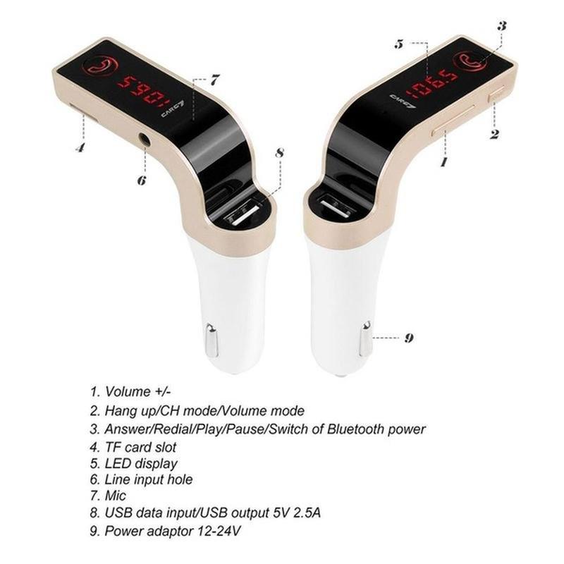G7 Freisprech-Bluetooth-Auto-Kit, FM-Transmitter, USB-Ladegerät, Adapter, MP3-Player mit Mikrofon rose gold