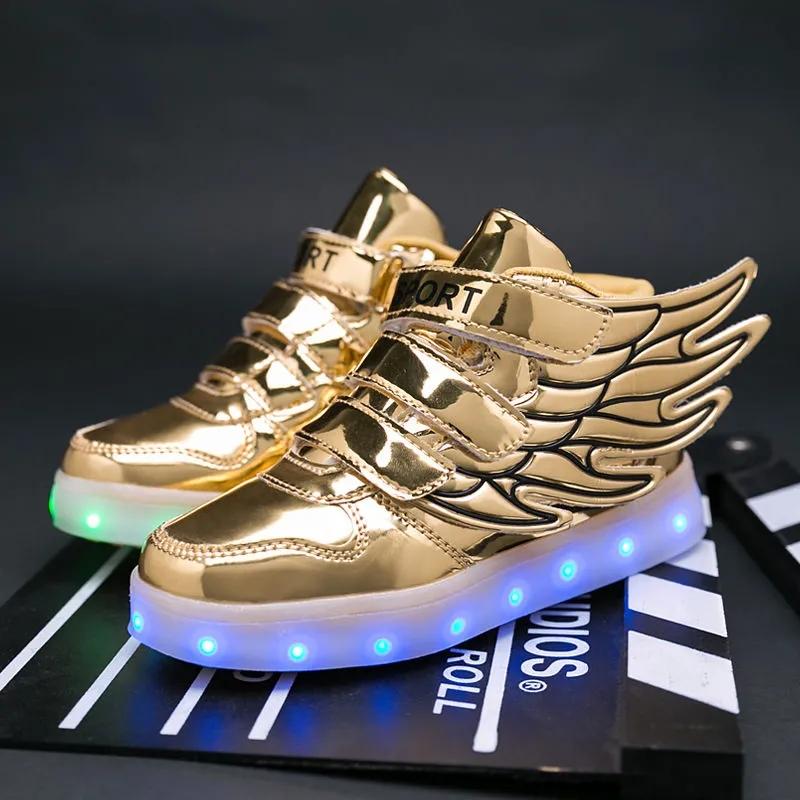 Jungen Mesh Leuchtende Schuhe USB Wiederaufladbar Wasserdicht Leuchtende Kinderschuhe Fluoreszierende Schuhe Baby Sport Lichter Schuhe für Mädchen und Jungen 28 gold