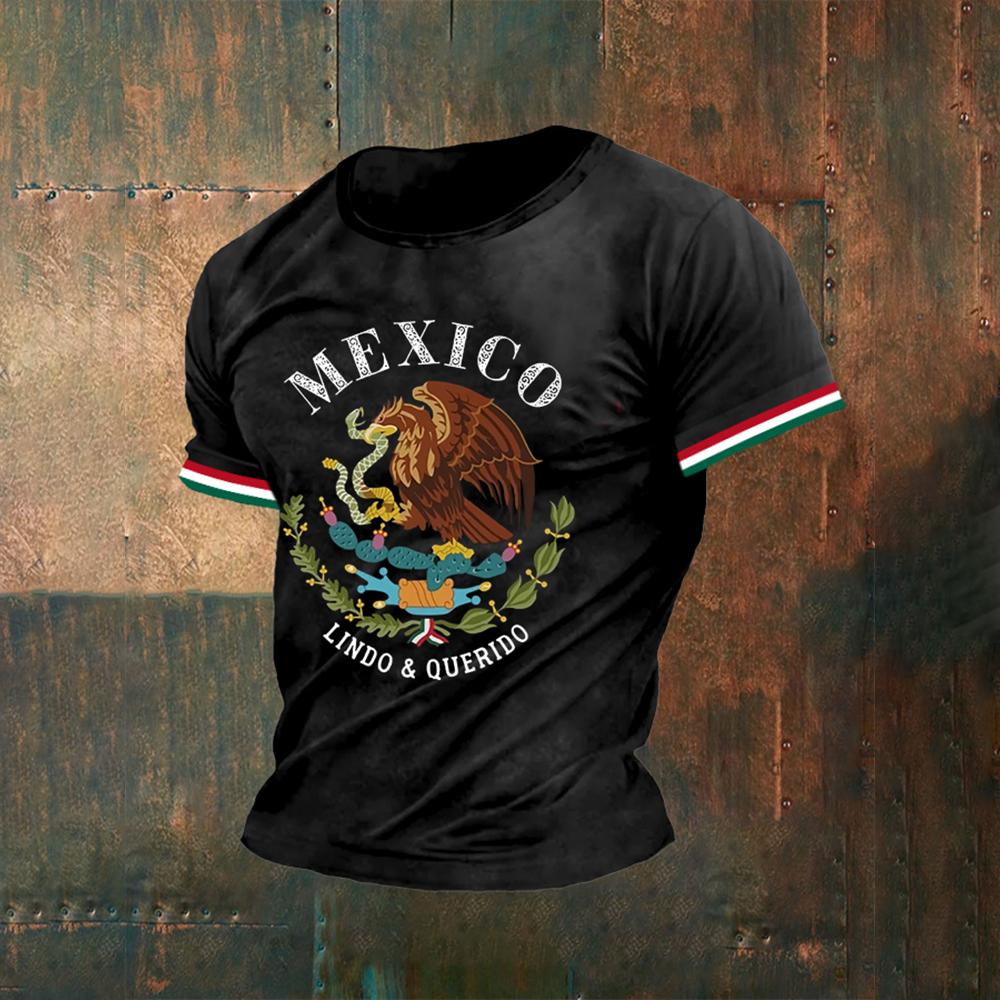 Mexiko-T-Shirt für Männer, modisches 3D-Adler-Nationalflaggen-Druckmuster, kurzärmeliges, übergroßes T-Shirt, Freizeit-T-Shirt mit O-Ausschnitt, Streetwear S schwarz
