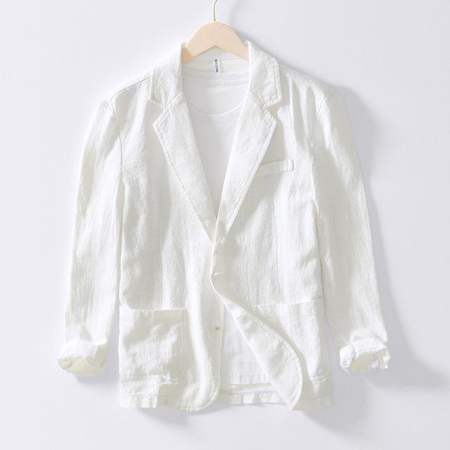 Frühlings-Casual-Safari-Anzüge aus Leinen und Baumwolle für Herren, Kleidung, einfarbige Blazer, Herren-Jacken, Übergröße L beige