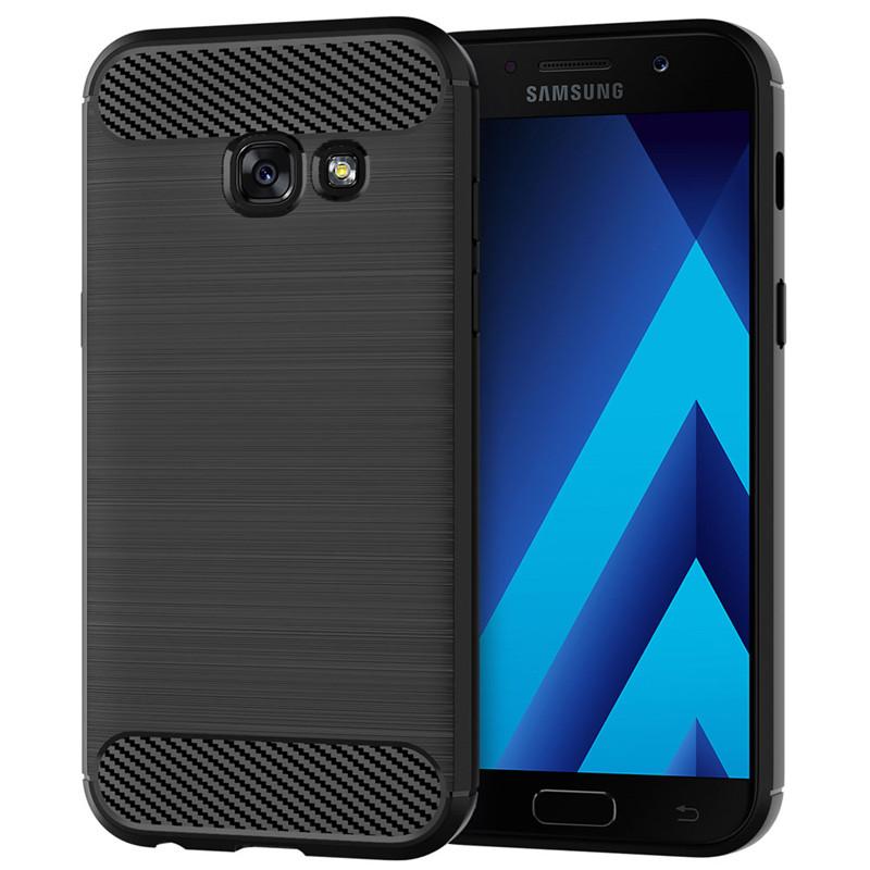 Matte Silikonhülle für Samsung A5 2017 Galaxy A5200 A520F, stoßfeste Kohlefaser-weiche rückseitige Abdeckung für Galaxy A5 2017 Handyhülle Samsung A5 2017 schwarz