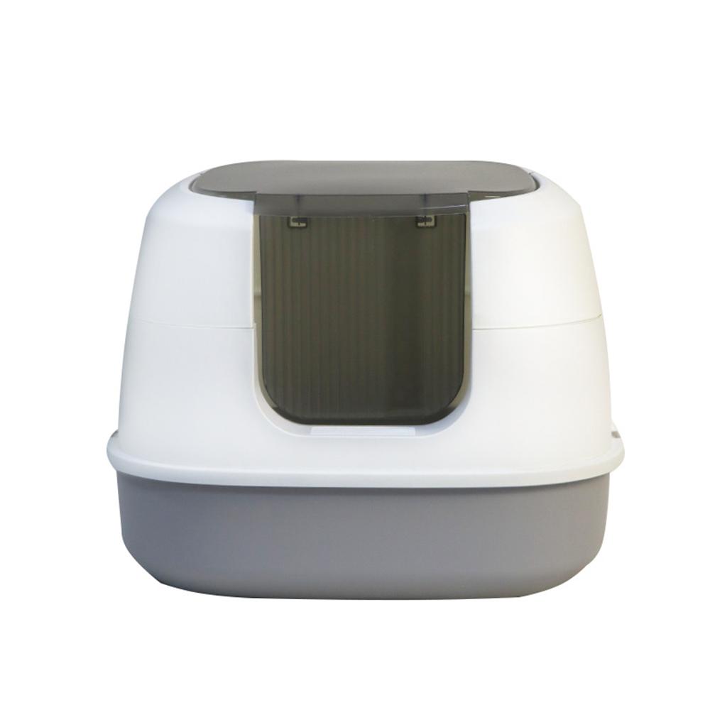 Katzentoilette, groß, geteilte Katzentoilette, hochklappbarer Deckel, geruchshemmend, spritzschutz, komplett geschlossene Katzentoilette grau