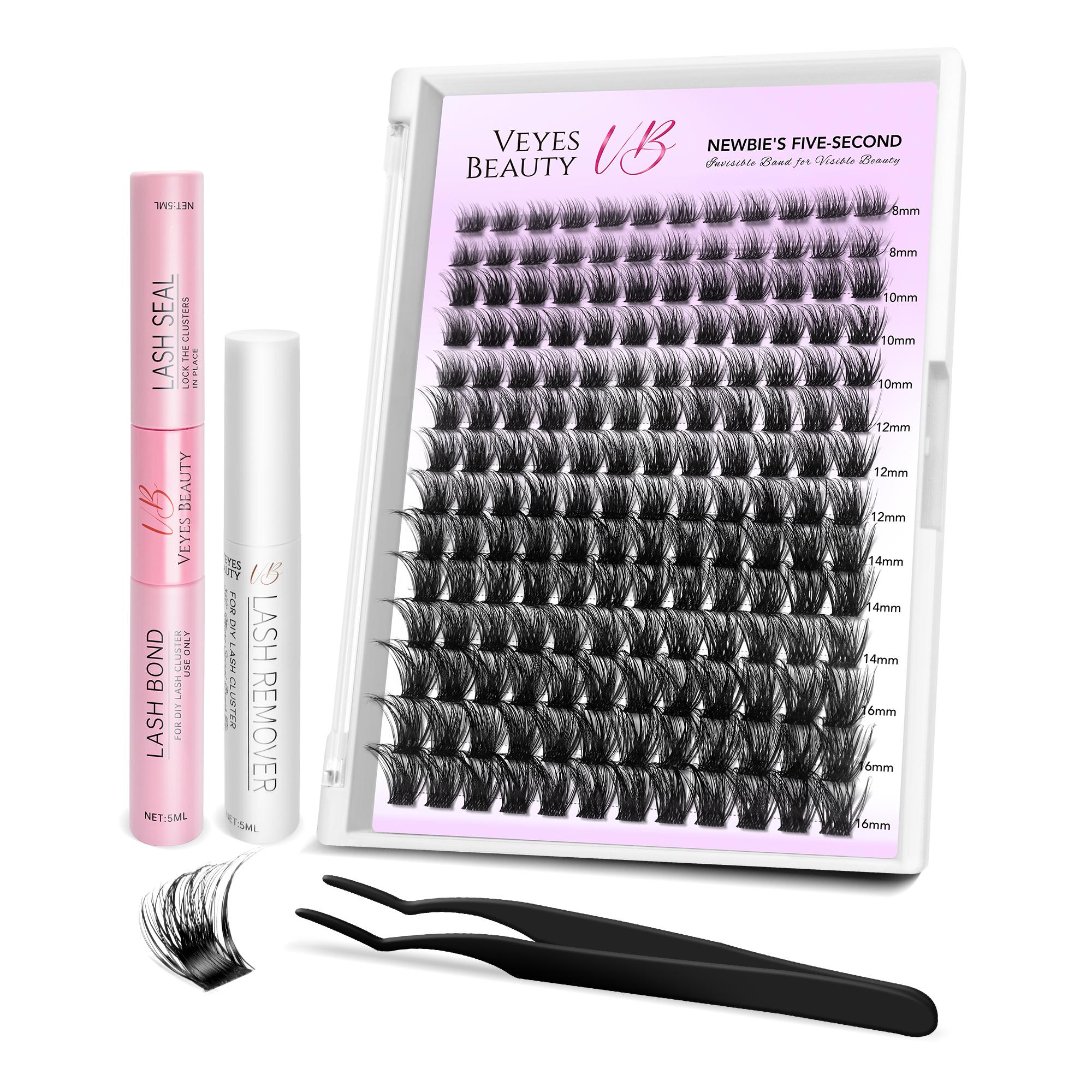 VeyesBeauty Siren Lash Clusters Klebe-Versiegelungs-Technologie Wassergetestete Stärke Mühelose Schönheit 168 Cluster 8-16mm LASH KIT schwarz
