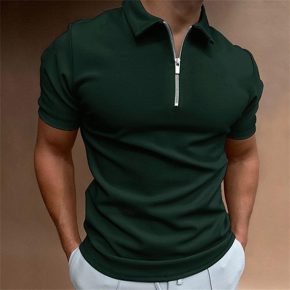Einfaches Poloshirt für Herren, solide Golfkleidung, täglich lässig, hochwertige Poloshirts mit Reißverschluss, Sommer, atmungsaktiv, schnell trocknend, Herrenbekleidung L dunkelgrüne