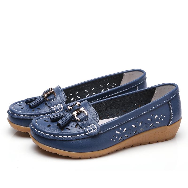 Damenschuhe, flache Schuhe, Keilabsatz, zum Hineinschlüpfen, lässige Loafer aus echtem Leder 40 ultramarin blau