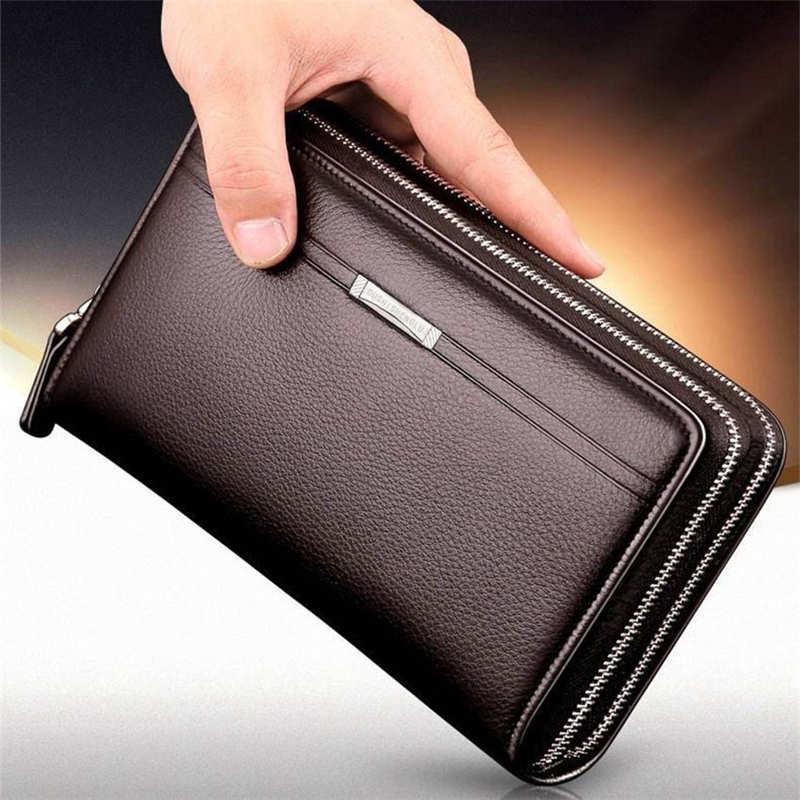 Business Herren Geldbörse Lange PU Leder Handy Clutch Tasche Geldbörse Handtasche Top Reißverschluss Geldbörse dunkelbraune