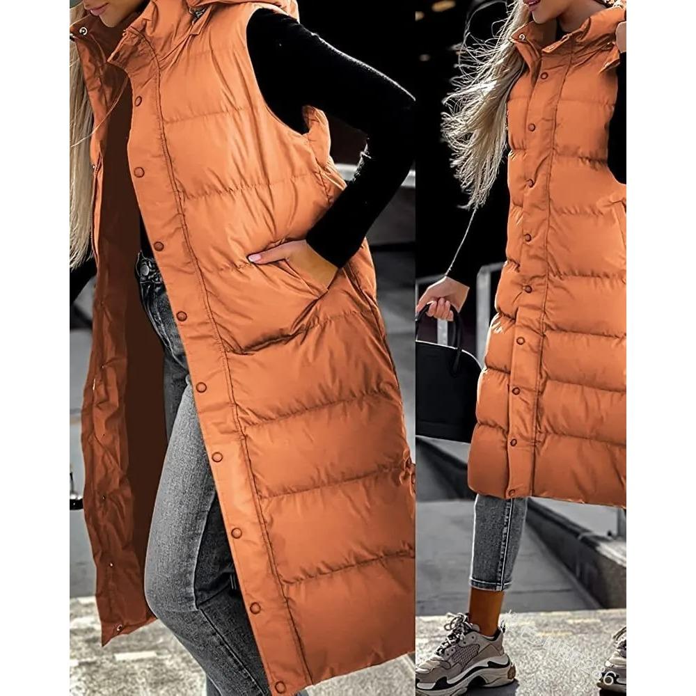 Damen Winterjacke mit Kapuze, Parka, Steppweste, Übergröße, Winterjacke, Parka, Steppweste, Casual M orange