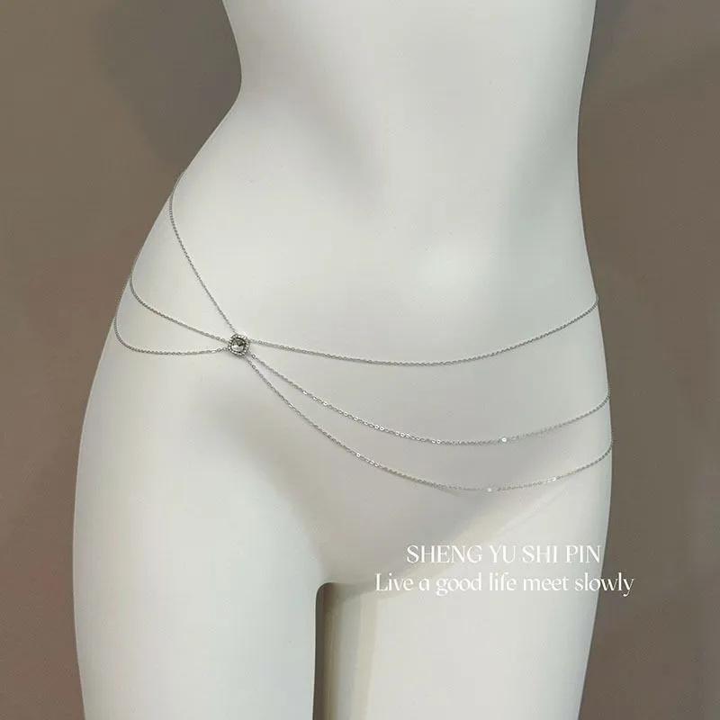Strandurlaub Stil Taille Kette Mehrschichtig Körper Kette Verstellbare Länge Leichtes Metall Kette Accessoire für Frauen und Mädchen One Size silber