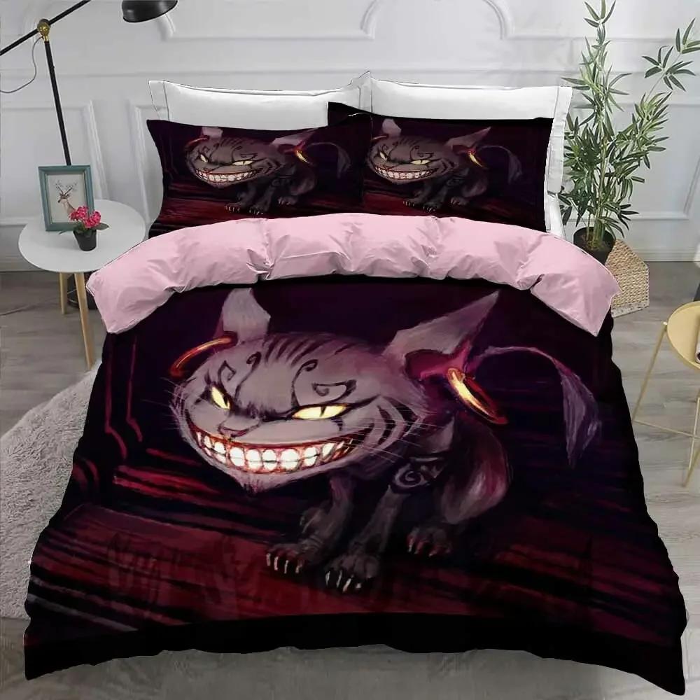 3D Gedrucktes Grinsekatze Bettwäscheset Bettbezug Schlafzimmer Bettdeckenbezüge Einzelbett Twin King Size Bettbezug Heimtextilien 2/3-teilig AU Single 140x210cm
