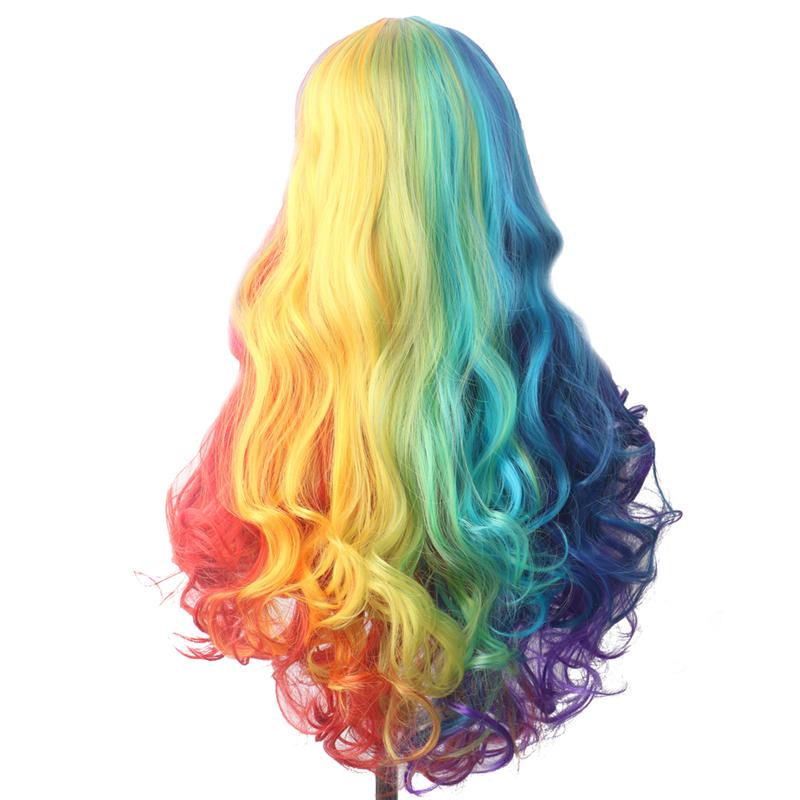 WoodFestival Kunsthaar-Cosplay-Perücke, grau, lange Perücken für Frauen, blond, rosa, rot, schwarz und weiß, grün, braun, blau, lila gefärbt 28inches blue