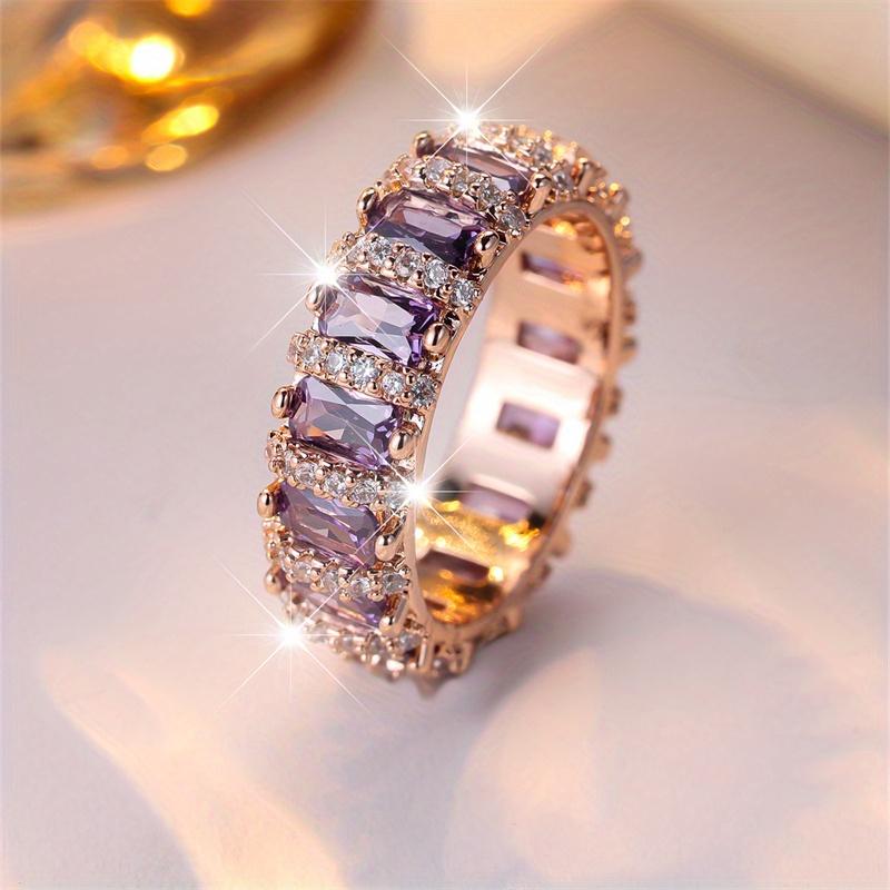 1 Stück Luxus Rose Goldene Farbe Lila Zirkon Krallenringe Verlobungsringe Ehering Valentinstag Geschenk 7