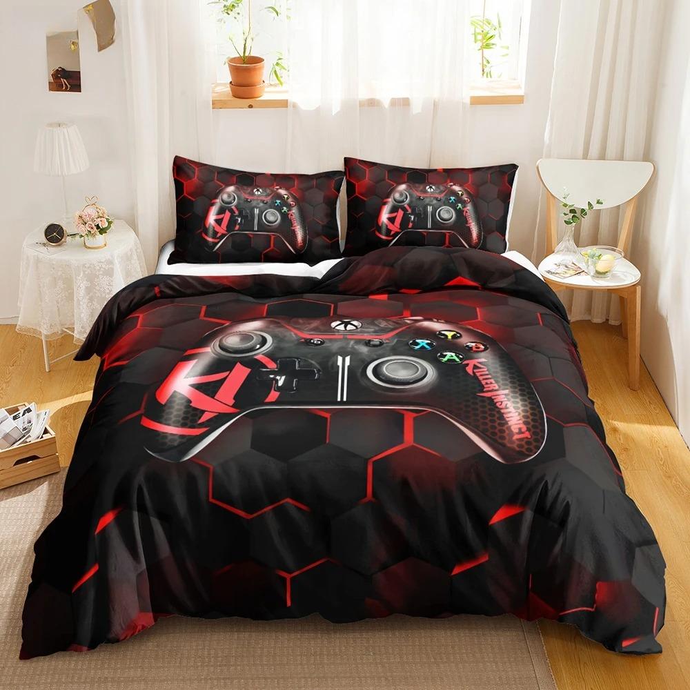 Gamer Bettwäsche-Sets für Jungen, Gamepad Controller Bettbezug Set King Size, Videospiele Bettdeckenbezug Teenager Polyester Steppdeckenbezug 70x133cm 2pcs