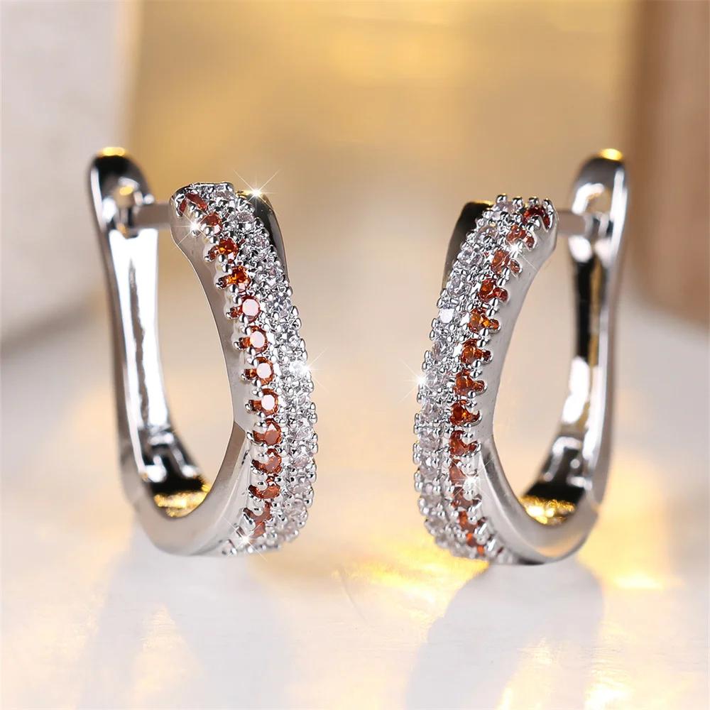 Mode Blau Türkis Hoop Ohrringe für Frauen Multicolor Zirkon Ohrringe Silber Farbe Hochzeit Schmuck