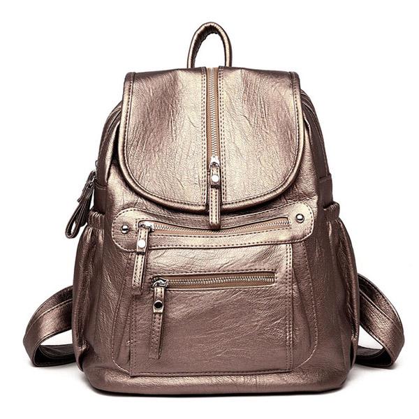 Frauen Hohe Qualität Leder Rucksäcke Vintage Weibliche Schulter Tasche Reise Damen Rucksack Schule Taschen None gold