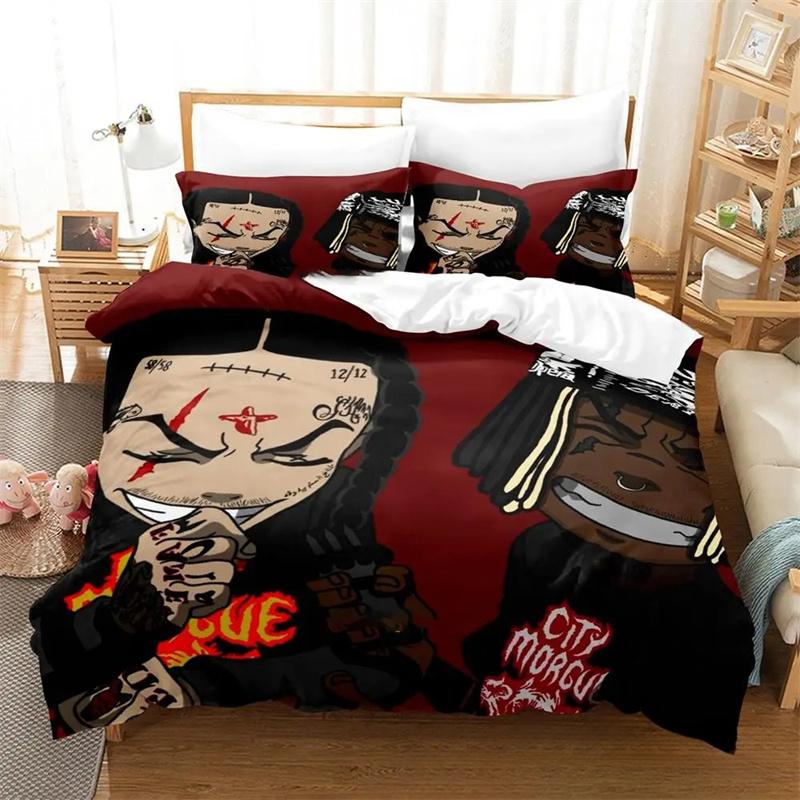 Bettwäsche-Set für Erwachsene und Kinder, 3D-Druck, Einzelbett, Doppelbett, Full-Size-Bett, King-Size-Bettset, Rapper, Sänger, Juice Wrld Bett EU single(135x200cm)