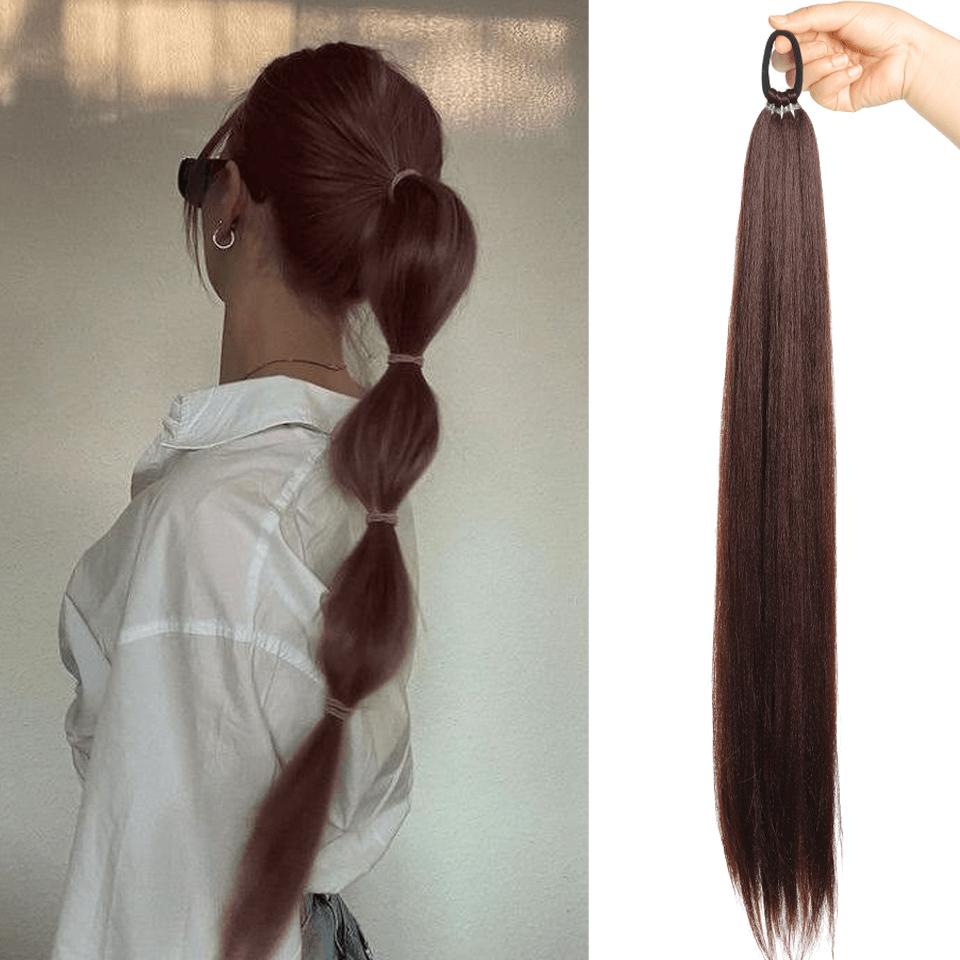 70 cm lange gerade synthetische Pferdeschwanz-Extensions Vielseitiges Gummiband Elegante Perücke Haarteile für Damen Modisch 70CM