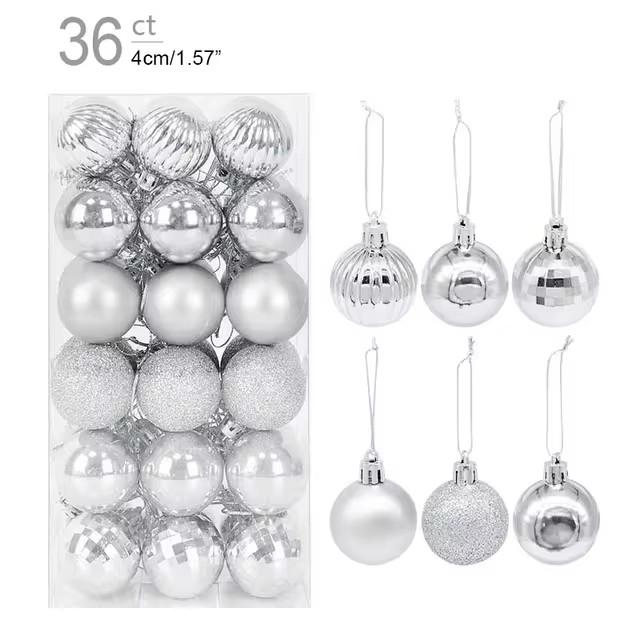 36 stücke Weihnachten Kugeln Weihnachten Baum Ornamente Ball Weihnachten Hängen Baum Anhänger Home Party Decor 2024 Neue Jahr Geschenk Noel Navidad as picture silber
