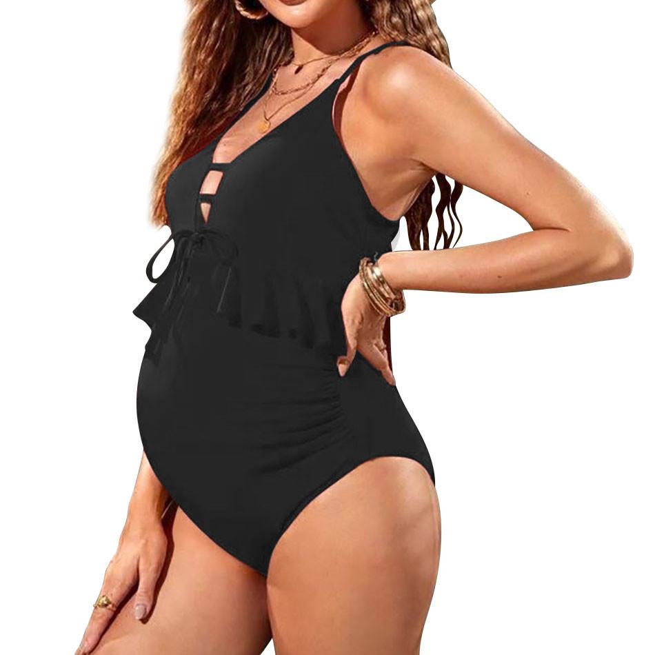 Eleganter Umstandsbadeanzug Einteilig Kordelzug Rüschen Badeanzug Schwangere Frauen Ideal für Strände Pools und Outdoor-Aktivitäten M