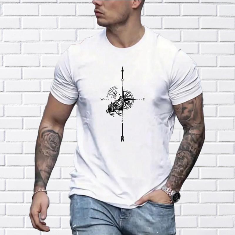 Neues Sommer-T-Shirt für Herrenmode mit Kompass-Abenteuer-Aufdruck für Herren 8XL weiß