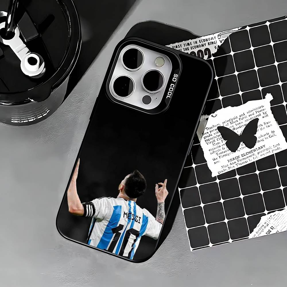 Lionel Messi-Stürmer Handyhülle für iPhone 17,16,15,14,13,12,11 Plus,Pro Max,XS,Farbige silberne Handyhülle iPhone12PRO