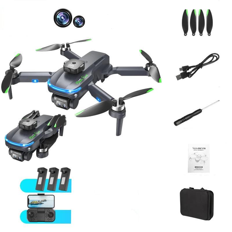 Neue bürstenlose Mini-Drohne S118 mit HD, elektronisch gesteuert, 3 Kameras, optischer Fluss, schwebende Hindernisvermeidung, winddicht, leuchtend, Quadrocopter, Spielzeug, Geschenk 3 battery schwarz