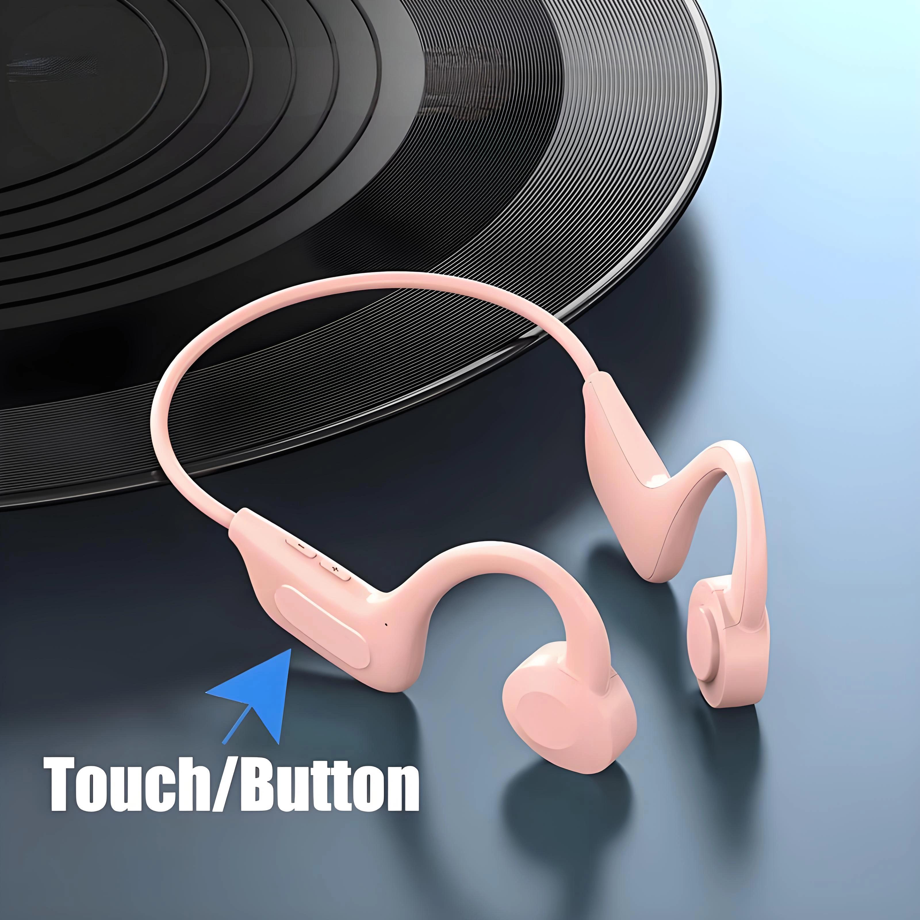 Bluetooth-Kopfhörer mit Knochenschall 128G-Karte Luftleitung Schmerzfrei IPX8 Wasserdicht Zum Anhängen am Ohr Sport-Kopfhörer Mit Mikrofon rosa