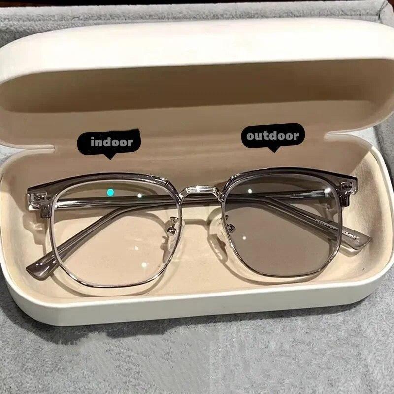 Modische photochrome Brille für Männer und Frauen, übergroße Myopie-Brille, Farbwechsel für den Außenbereich, kurzsichtige Brille, Dioptrien 0