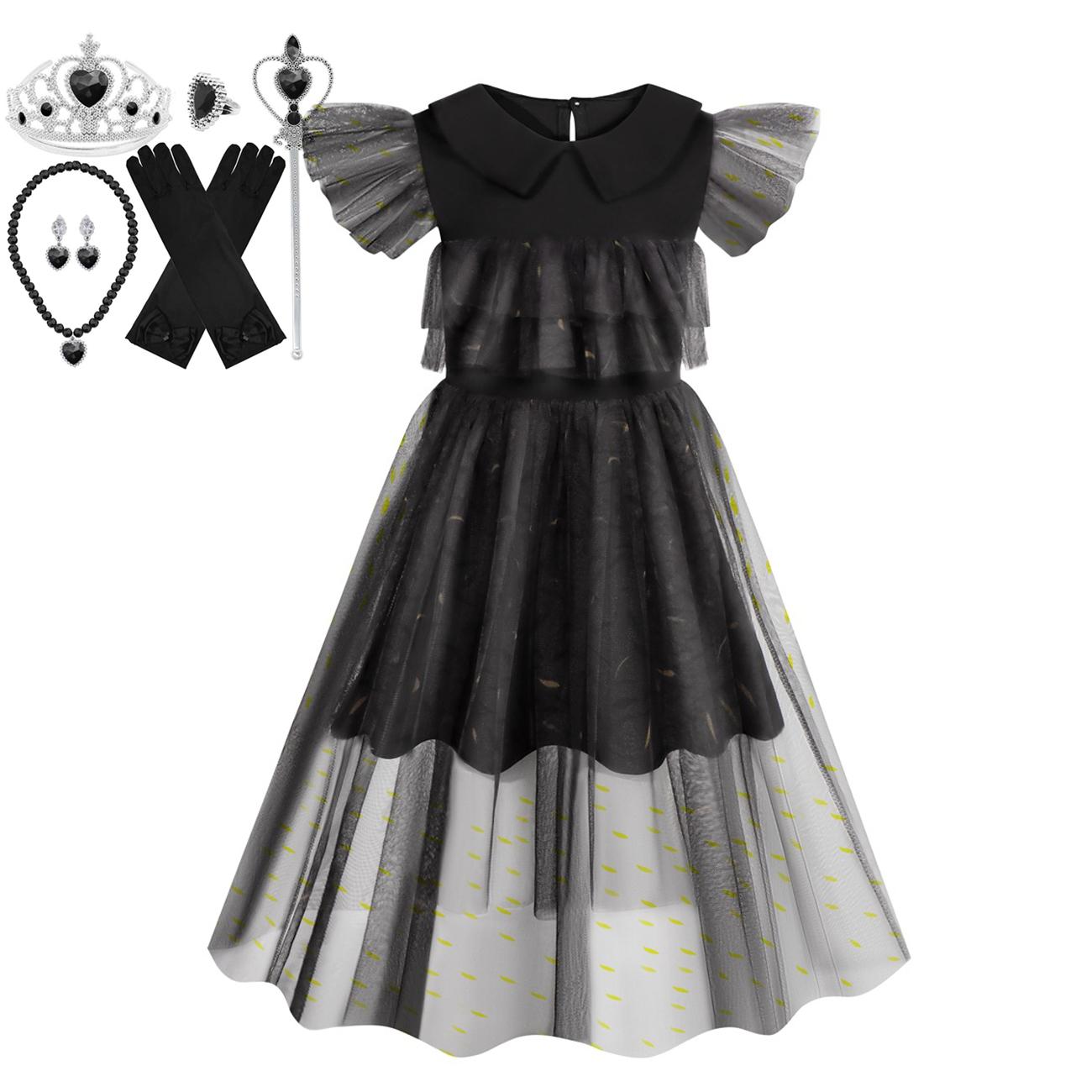 Film Mittwoch Cosplay Kleider Mittwoch Addams Cosplay Kostüm Gothic Wind Kinder Kinder Kleid Halloween Party Kostüme 140