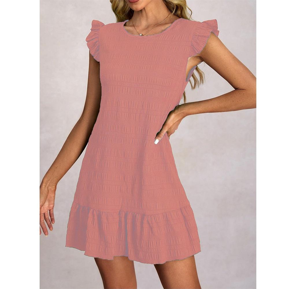 Damen Sommerkleider Damen Lässig Einfarbig Gerüscht Ärmellos Mini Kleid Gerade Vestidos Weiblich Vintage Kurze Kleider XL rosa