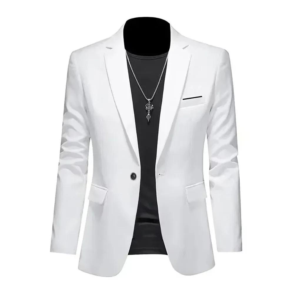 Herbst Trendiger Leichter Luxus Herren Slim Fit Anzug Formell Subtilität Jacke Lässig Business Einfarbig Revers Langarm Taschen Anzug XL weiß