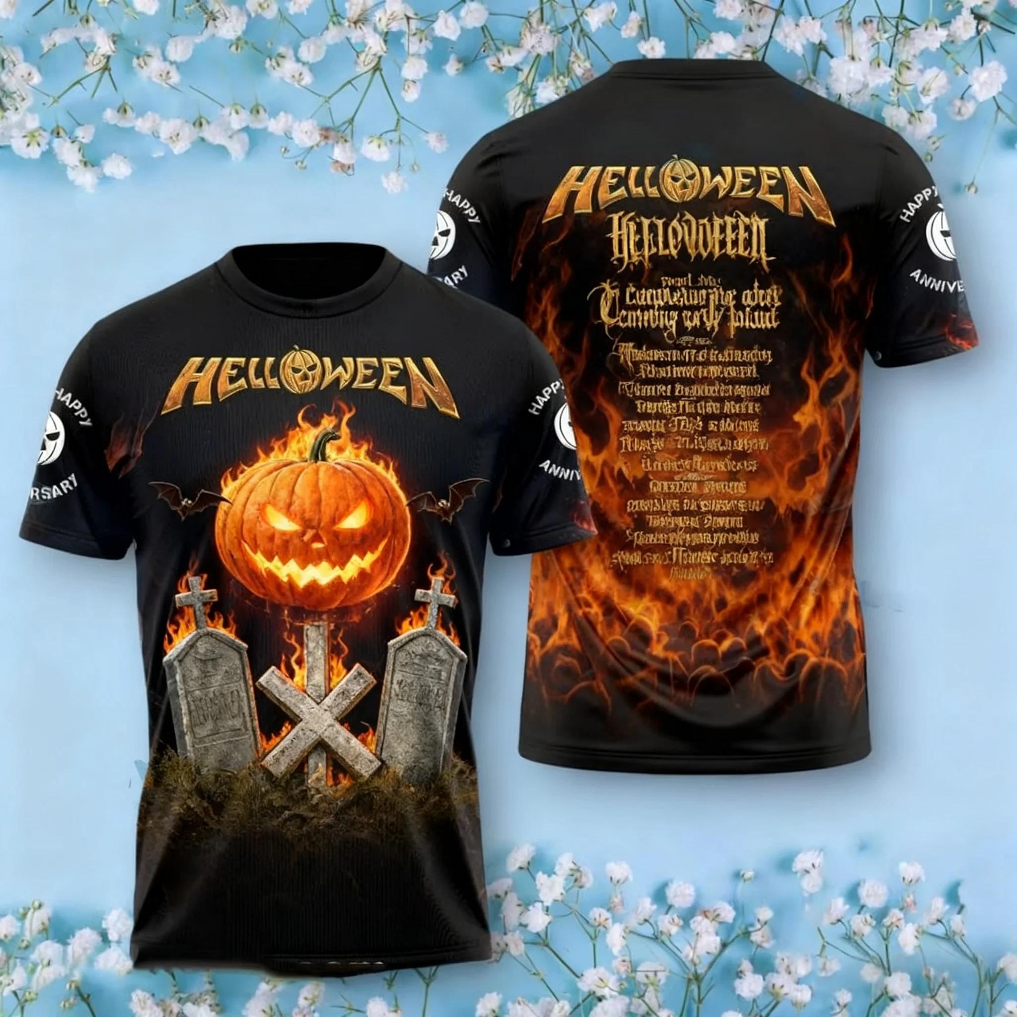 2026 Classic Rock Helloween T-Shirts Herren 3D-Druck Männer Hip Hop Trend Kurzarm-T-Shirt Street Lässig Locker Übergroßes Oberteil M brown