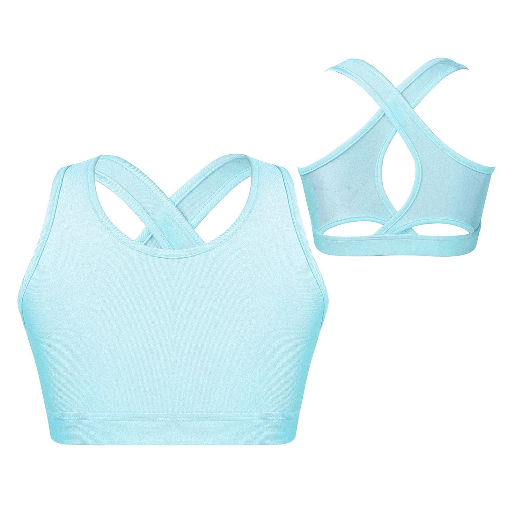 Kinder Mädchen Tanz Top Sport Crop Top Westen Schultergurte ärmellos Schlüsselloch-Rückseite stoßfest Laufen Gym Yoga Sport-BH Top 11-12 Years hellblaue