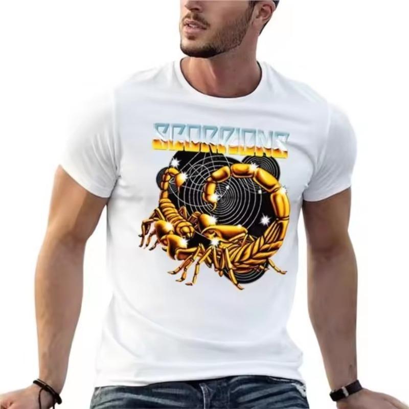 Scorpions Rock Heavy Metal Band Logo O-Ausschnitt Kurzarmhemd Übergroßes T-Shirt Herrenkleidung 3D-Druck Streetwear Große Tops T-Shirt 6XL weiß