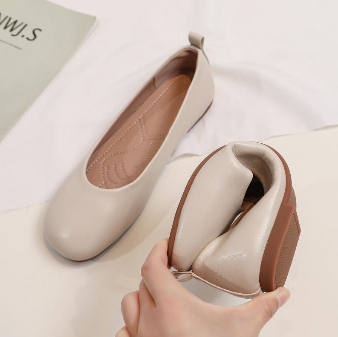 Echtes Leder Damen Casual Ballerinas Damen Retro Schuhe Niedrig Absatz Weichsohlige Flache Schuhe Casual Vielseitige Slipper Damen 37(23.5cm)